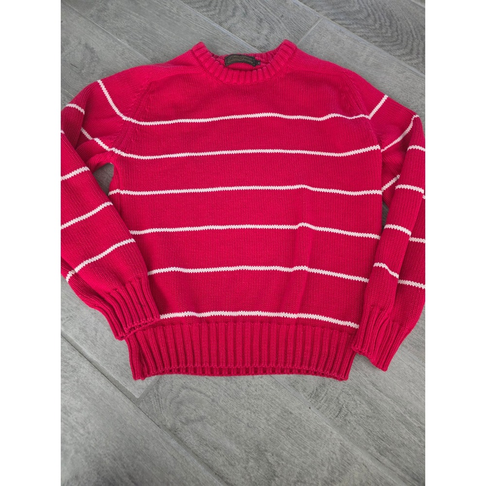 Vintage Eddie Bauer Red Striped Cotton Crewneck Sweater Made in USA Medium